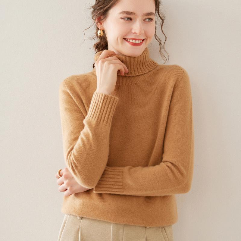 Thickened Turtleneck Cashmere Sweater for Women In Autumn and Winter Saddle Shoulder Sweater Solid Color Warm Bottomed Wool Sweater