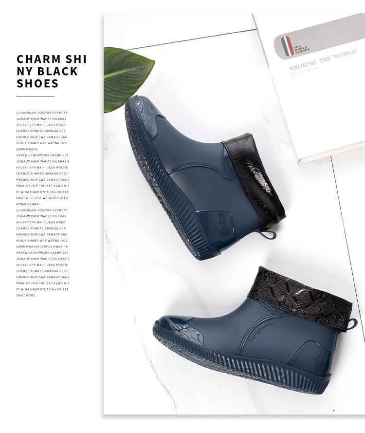 Мужские блестящие повседневные резиновые сапоги с низким верхом - Водонепроницаемая обувь на толстом низком каблуке