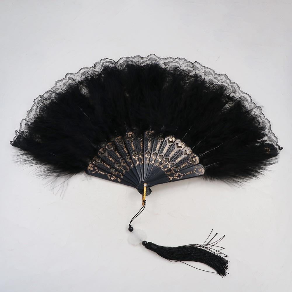Retro Artificial Feather Fan Handheld Folding Fan Faux Feather Plush Fan  Dance Performance