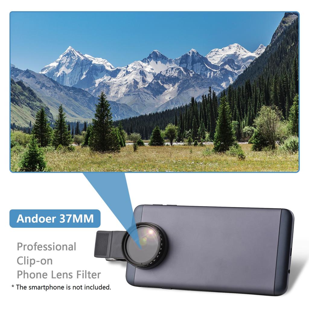 Andoer 37MM Professional Clip-on Phone Filter Lens ND2-400 Adjustable Neutral Density Filter with