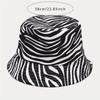 Women Reversible Black White Cow Panda Zebra Pattern Bucket Hats Fisherman Caps