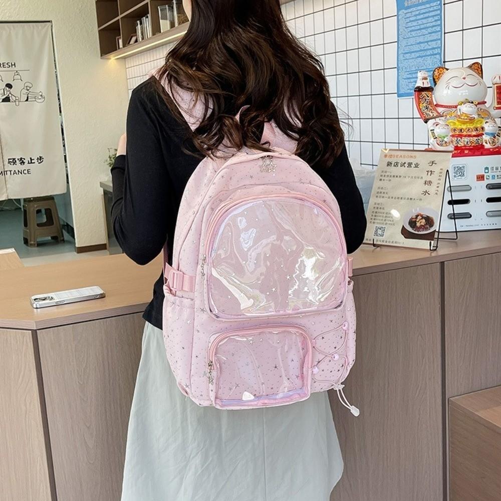 Oxford Cloth Star Backpack Print Transparent Itabag Casual Nylon Backpack  Women