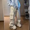 Женская одежда, винтажные мешковатые спортивные штаны, брюки-карго, серые, весенне-осенние, новые прямые повседневные брюки с широкими штанинами, большой карман, 2024