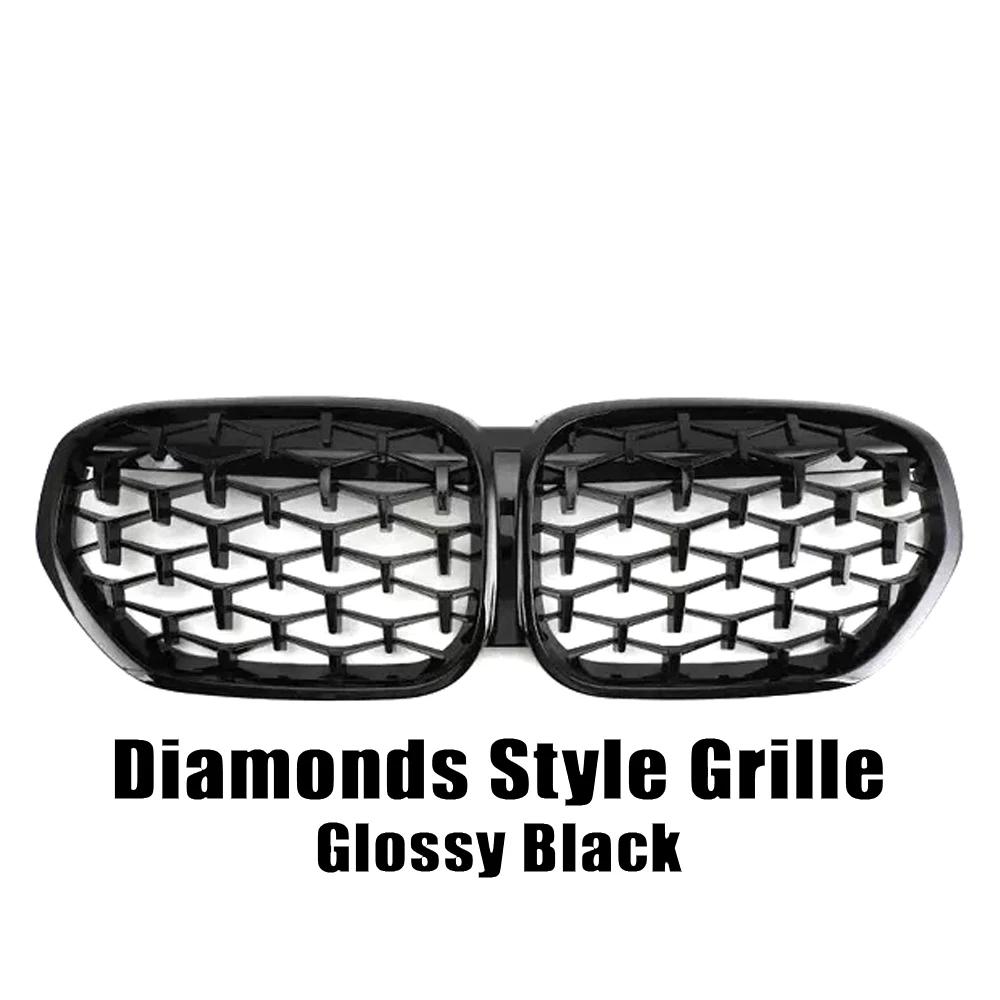 kyapx5 XVIP Carbon Fiber Look Double Line Style Front Racing Grills For BMW X1 F48 LCI 2020-2022 All Black Diamonds Style Upper Grilles