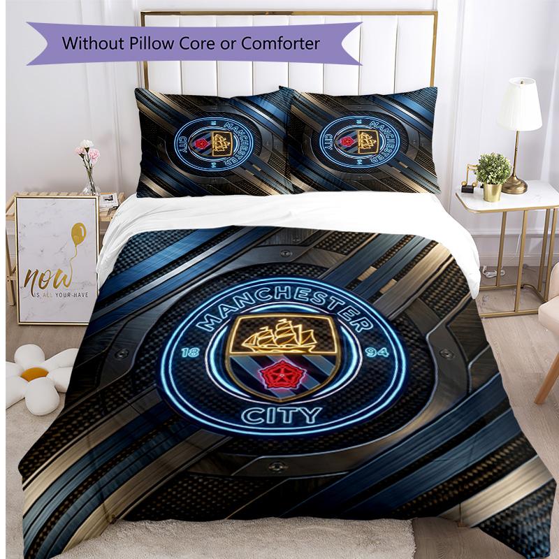 Manchester City Pattern Printed 3PCS Bedding Set Soft Skin-Friendly Washable Duvet Cover & Pillowcases Set All Season Bedroom