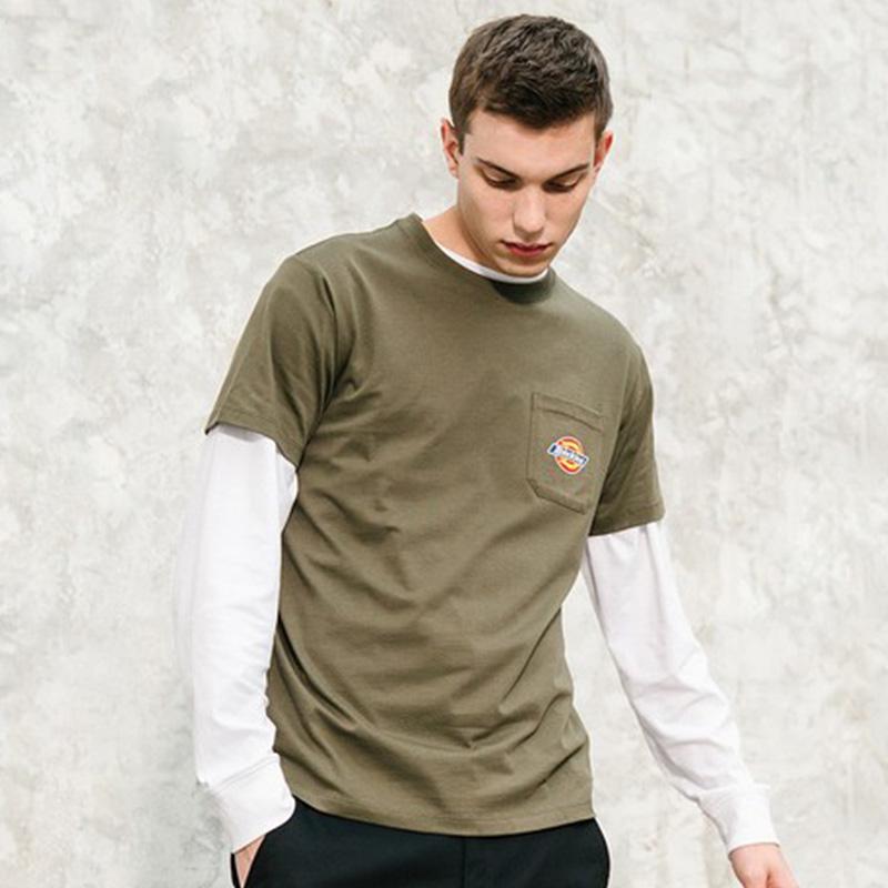 Dickies Мужская футболка прямого кроя SS21 с карманом и логотипом, топ, цвет темно-зеленый, DK008904MGR