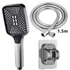 Square Button Adjustable Shower Head Silver Booster Shower Head Thickened Water Outlet Shower Head Set