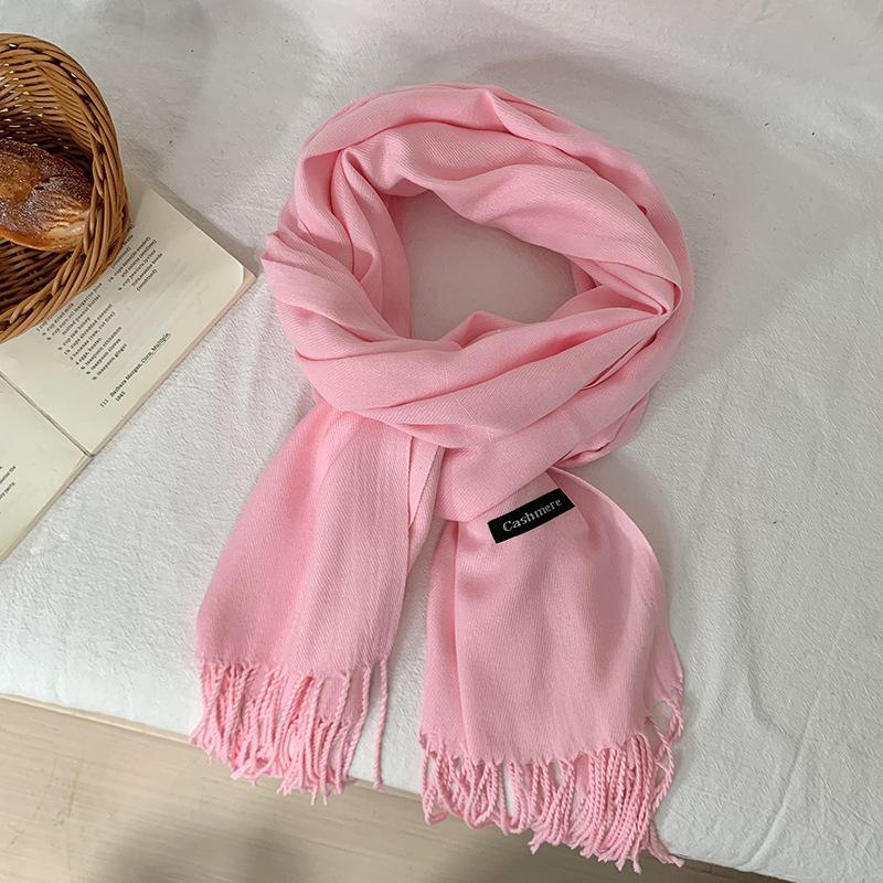 Scarf Women's Winter High-end Sense New Imitation Cashmere Solid Color Versatile Warm Fringed Shawl Scarf