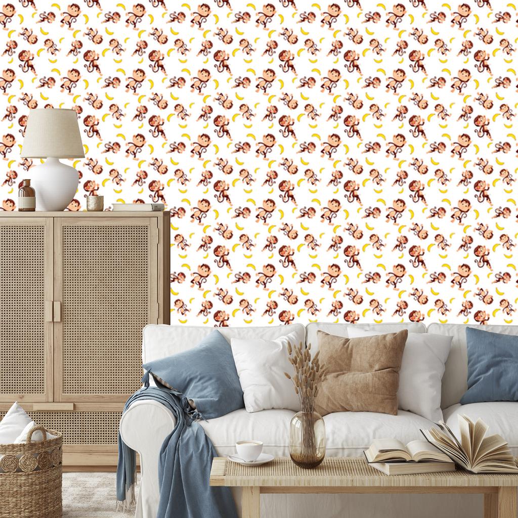 Monkey Wallpaper White, Cream and Orange for Living Room and Bedroom 50x1000