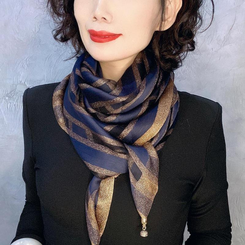 Корейский стиль, новый стиль, квадратный шарф с магнитной кнопкой из золотой проволоки, темпераментный шелковый шарф, ленивый шарф, модный и универсальный