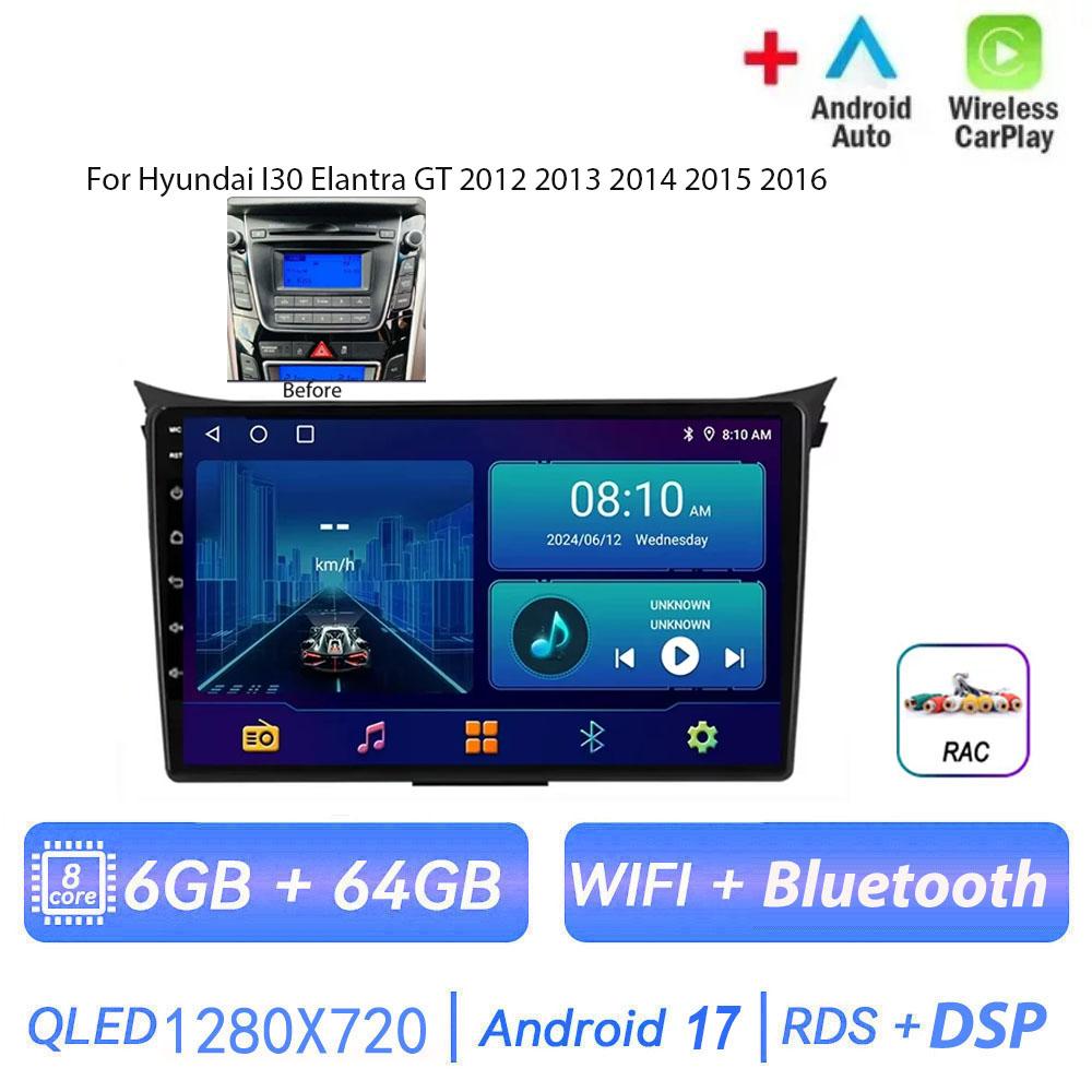 Autoradio Android 17 pour Hyundai I30 Elantra GT 2012 2013 2014 2015 2016 Carplay Auto GPS Navigation Lecteur Multimédia Stéréo 4G