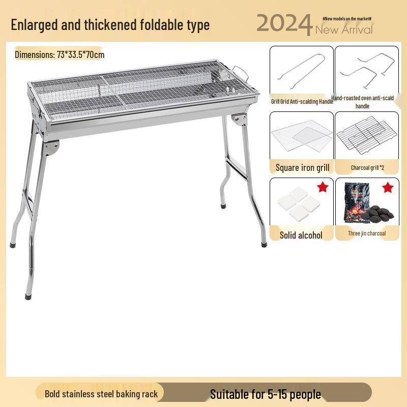 Large Portable Stainless Steel Charcoal BBQ Grill - Outdoor Folding Patio Oven
