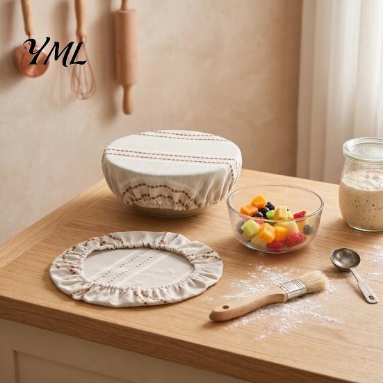Retro Striped Kitchen Storage Accessories Sourdough Jars Covers, Reusable Elastic Linen Bowl Elasticized Covers for Refrigerator Breathable Cloth Food