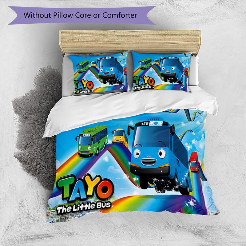 3pcs Tayo The Little Bus1 Design Cover Set - HD Printed Bedding with 1 Cover and 2 Pillowcases - Perfect for Home and Dorm Decor