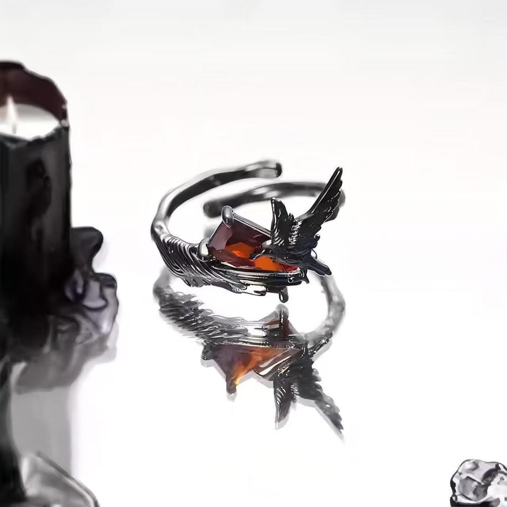 Новое кольцо в темном стиле, панк-стиле, универсальное, с вороном, модное, открывающееся, регулируемое, кольцо на указательный палец, кольца с красным цирконом, сердцем, шипами, вороном