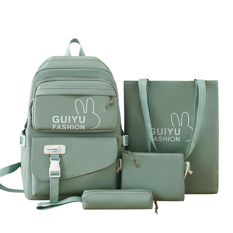 Рюкзак большой емкости, школьный однотонный рюкзак из четырех предметов для женщин