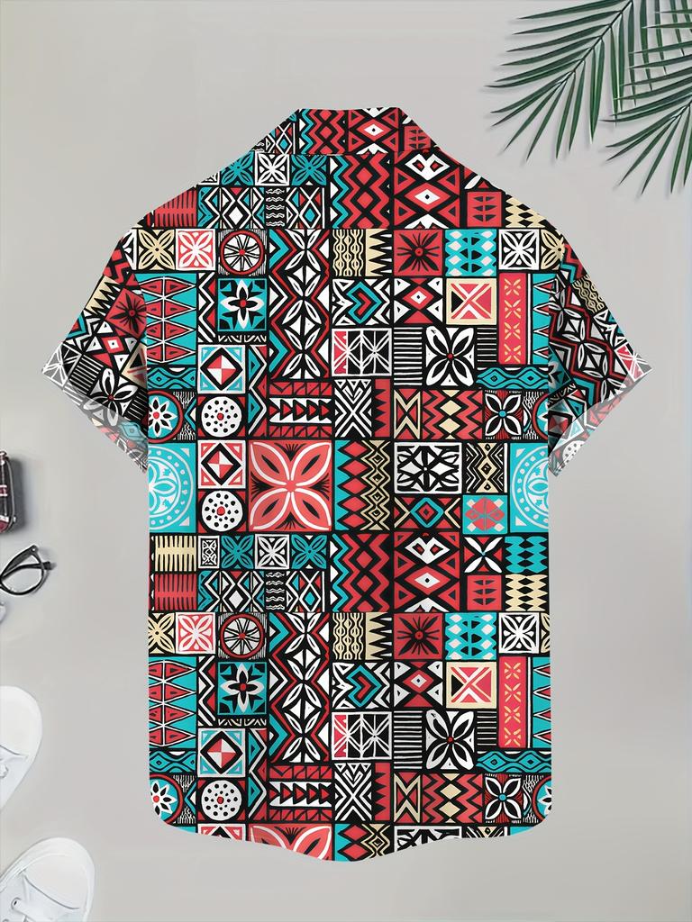 Men's Casual Fashion Shirt with Vintage Pattern Digital Print