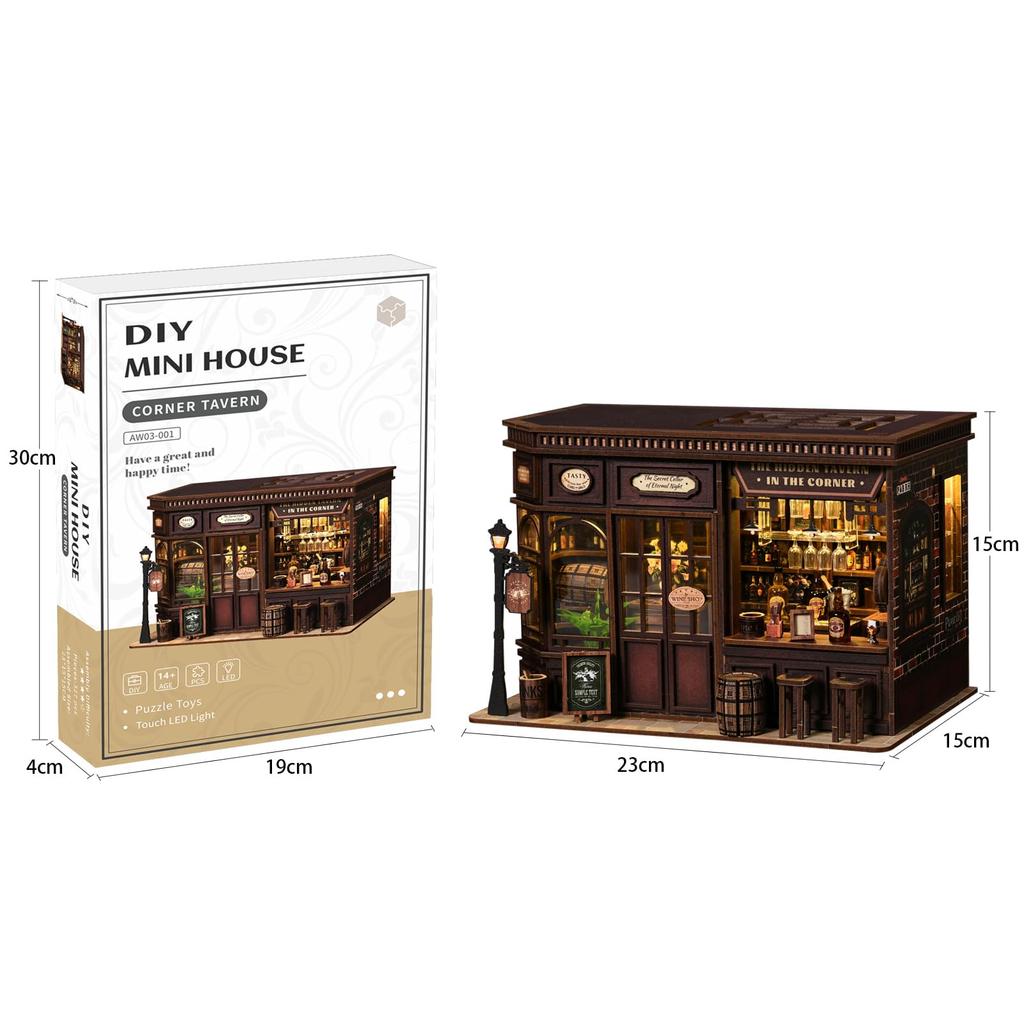CRESYMME Miniature House Dollhouse Book Nook Wooden DIY 3D Hobby Handmade Tavern on the Kit, (Little Corner)