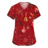 Women's Fashion V-neck Short Sleeve Workwear With Pockets Christmas Printed Tops