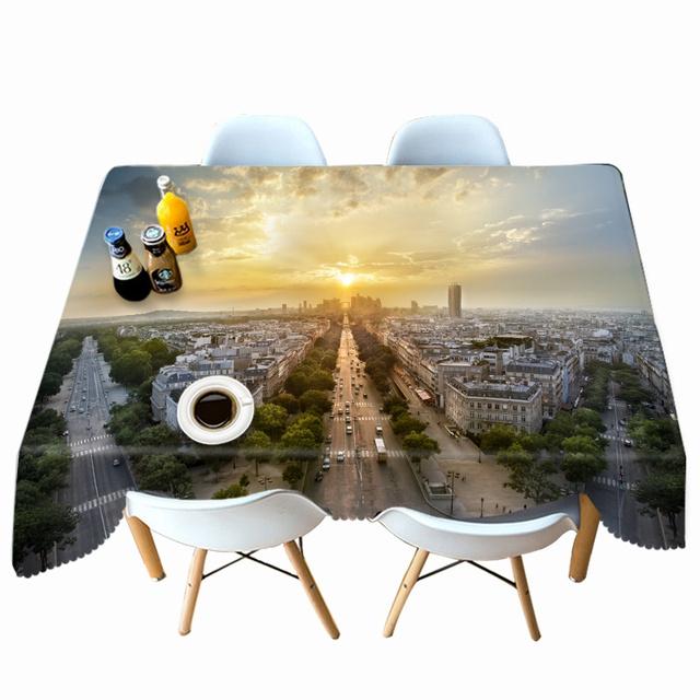 Thicken Cotton Tablecloth Modern City Pattern Sea View Rectangular Round Table Cloth For Wedding Picnic Party