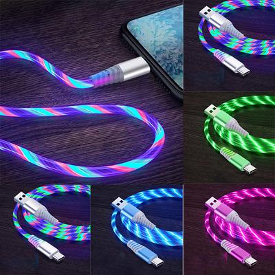 Светящийся кабель LED Micro USB Type C Cable 3A для быстрой зарядки iPhone Samsung Xiaomi OPPO Flowing Streamer USB C Cord 2M