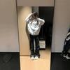 Женские прямые джинсы из денима Повседневные Однотонные Смесь хлопка Высокая талия Ежедневная уличная одежда Длинные брюки