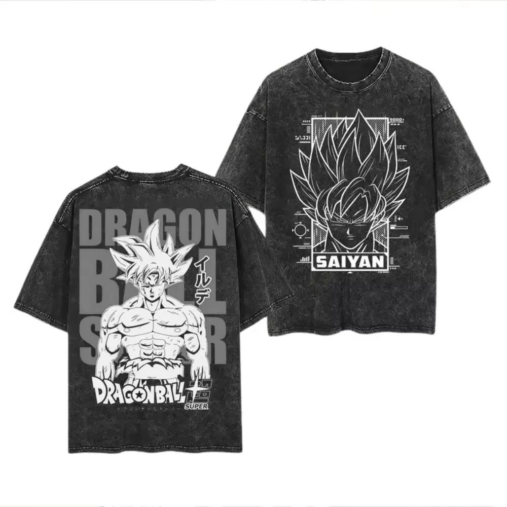 Anime Dragon Ball Cosplay Washed TShirt Cotton Short Sleeve Top Casual Sports Fitness TShirt Mens Harajuku Clothing