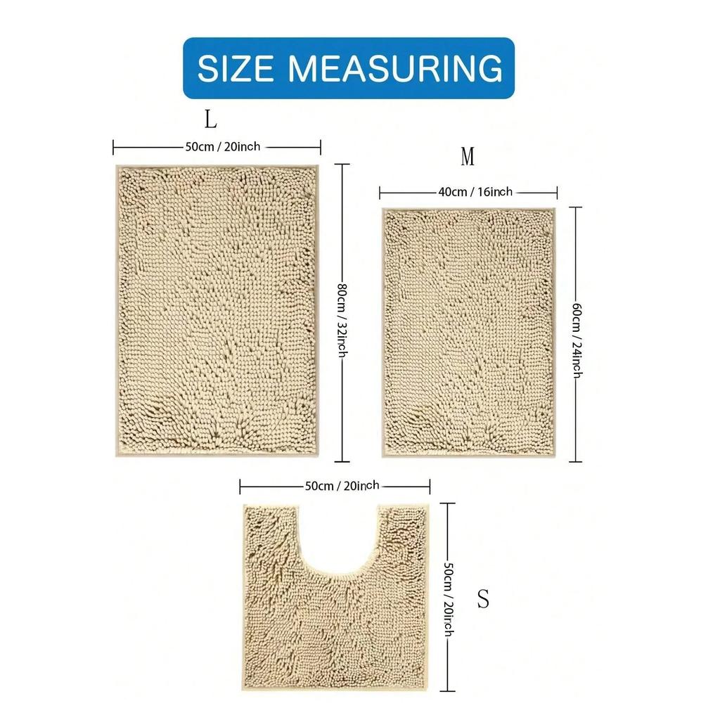 1pc-Soft and Absorbent Chenille Bath Mat - U-Shaped and Rectangle Rug for Bathroom Decor and Anti-Slip Toilet Mat