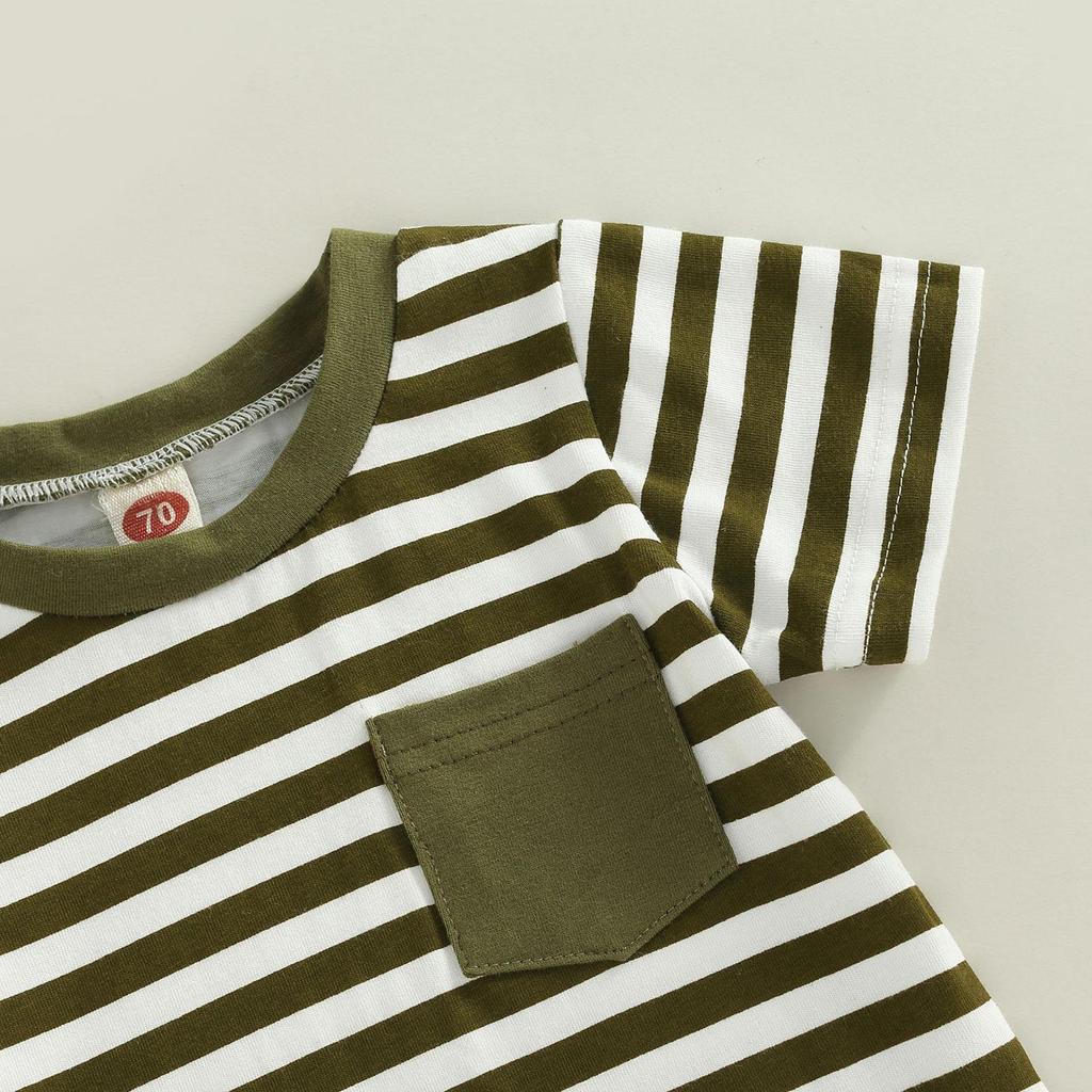 Baby Boys Short Set, Short Sleeve Stripes T-shirt with Elastic Waist Shorts Summer Outfit