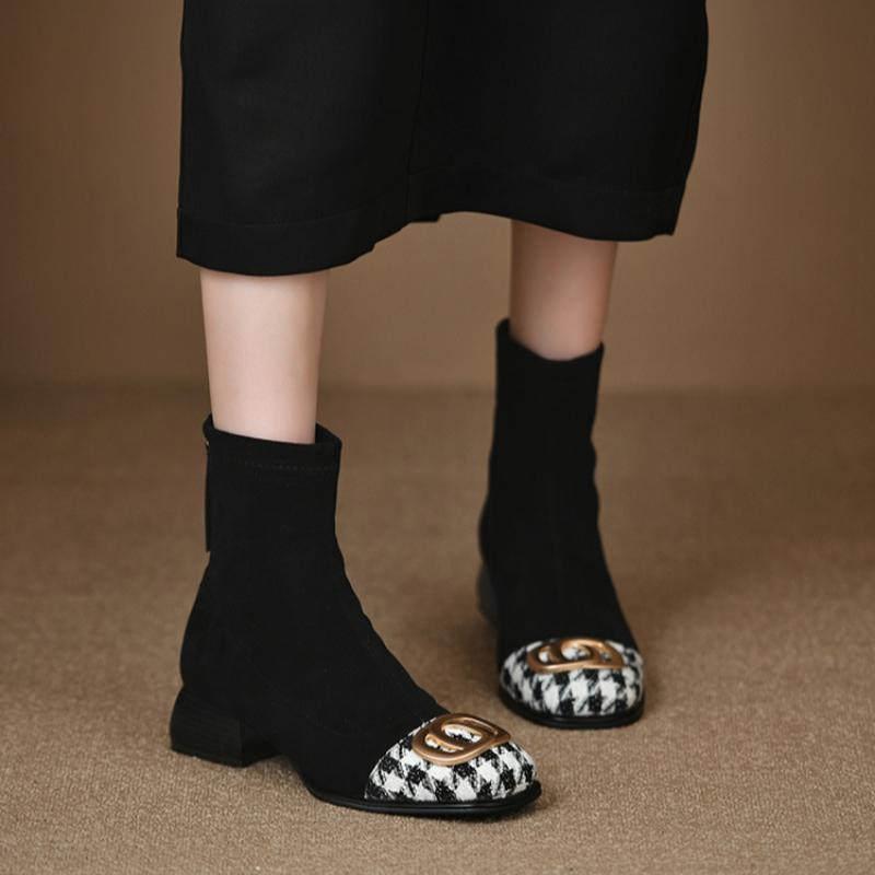 Модные женские ботинки челси на среднем каблуке из толстой замши. Ботильоны. Зимняя мода 2024 года. Новые ботинки на молнии. Высокие каблуки.