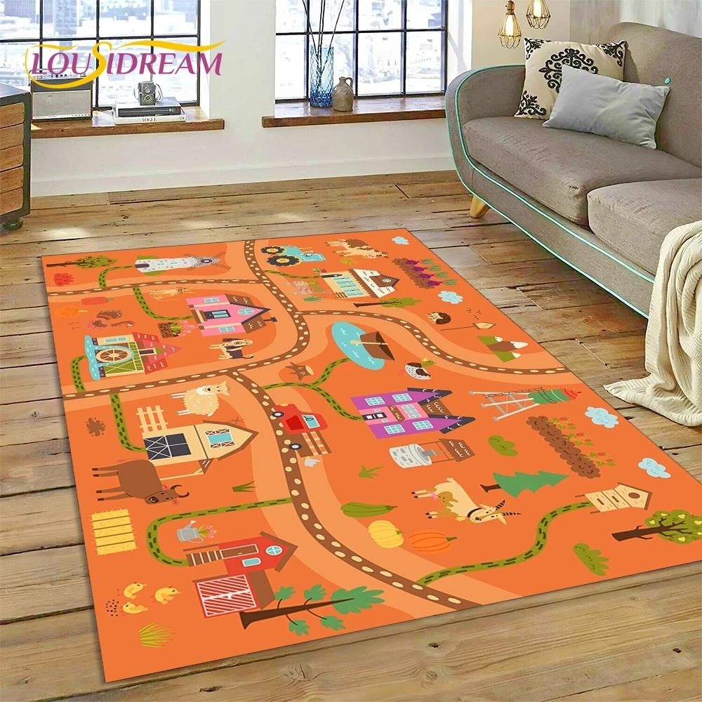 3D Шоссе Взлетно-посадочная полоса Игровая комната Городское движение Карта дорог Детский игровой коврик Ковер для гостиной Спальни Домашний декор, Нескользящий для дивана