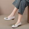 New Soft-soled Comfortable Shallow-mouth Single Shoes Women's Shoes Cowhide One-pedal Single Shoes Square Buckle Flat Shoes Grandma Shoes
