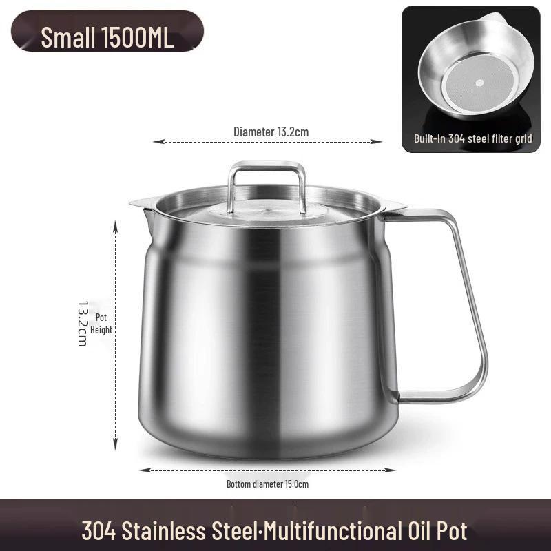304 Stainless Steel Oil Filter Pot with Screen - Large Capacity Oil Storage and Residue Filtering Bottle
