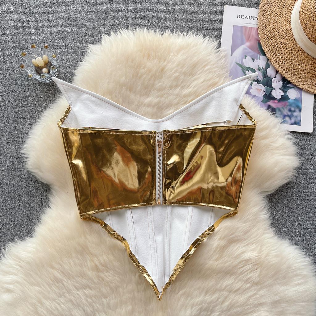 Hotsweet Tank Top for Women Cropped Strapless Irregular Sleeveless Outwear Bustier Bling Ins Solid Camisole Autumn Dropship