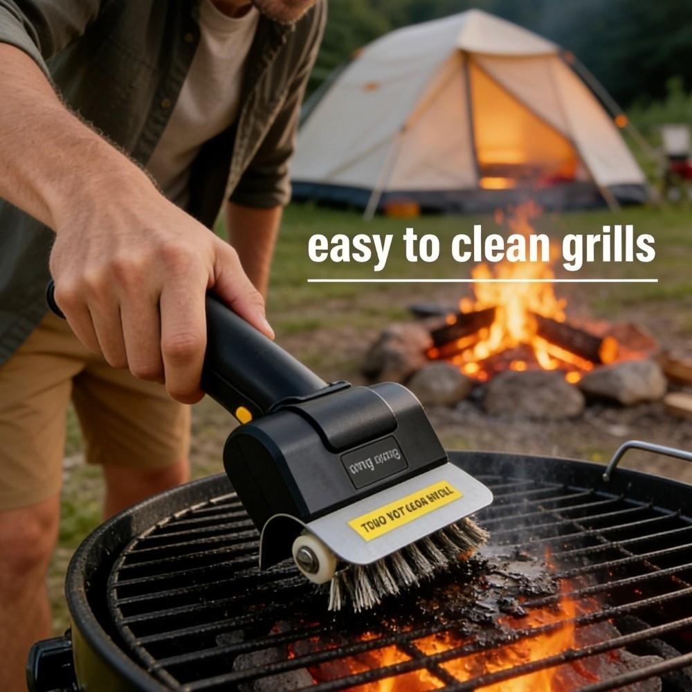 Stainless Steel Electric Grill Brush Portable Roller Grill Cleaner Brush  Outdoor Cooking