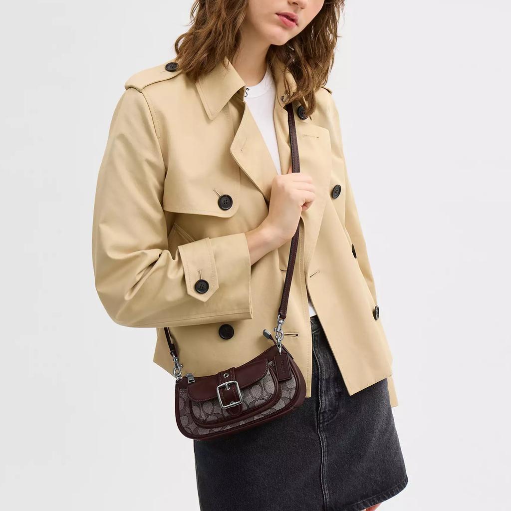 Coach Аштон 20 Серебряная пряжка Жаккардовый логотип Гладкая овечья кожа Сумка через плечо Маленькая женская сумка через плечо CDB18-SVS8S