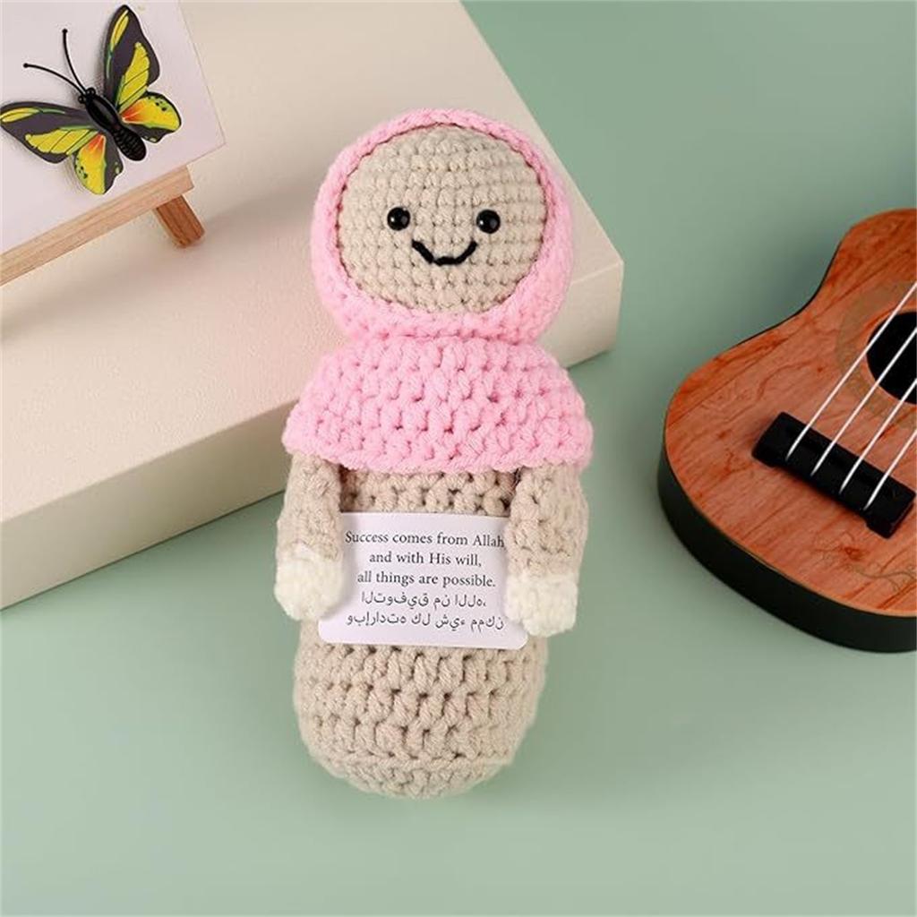 Hand Crochet Positive Energy Yellow Hair Yarn Knitting Wearing A Hat, Spring