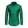 Men Fish Scale Bronzing Shirt Spring Autumn Lapel Long Sleeve Single Breasted Shirt Slim Fit Casual Banquet Shirt Club Clothes