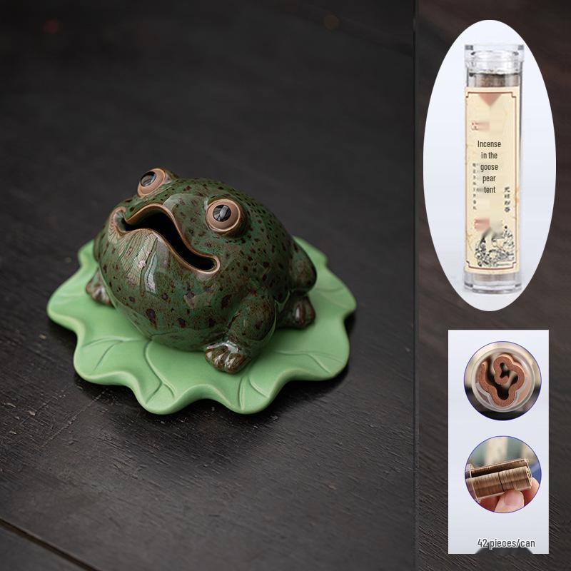 Ding Gua Gua Ceramic Frog Incense Burner - Zen Style Aroma Diffuser Ornament for Home