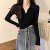 Spring Niche Temperament Elastic Slim and Thin Versatile Long-sleeved Lapel Bottoming Knitted Sweater Women