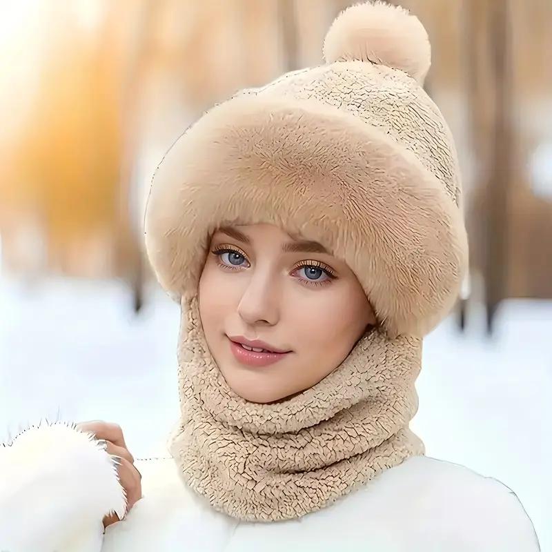 Женская плюшевая флисовая зимняя шапка-балаклава, гетра для шеи - Эластичная, легкая, термомаска для лица и согреватель для ушей, для занятий спортом на открытом воздухе, рождественская зимняя шапка