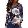 Women's Fashion Hem Slit Casual Retro Floral Print Round Neck Long Sleeve Top