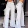 Женские широкие брюки с высокой талией, полые перекрестные пояса, слегка расклешенные брюки, однотонные повседневные длинные брюки, уличная одежда
