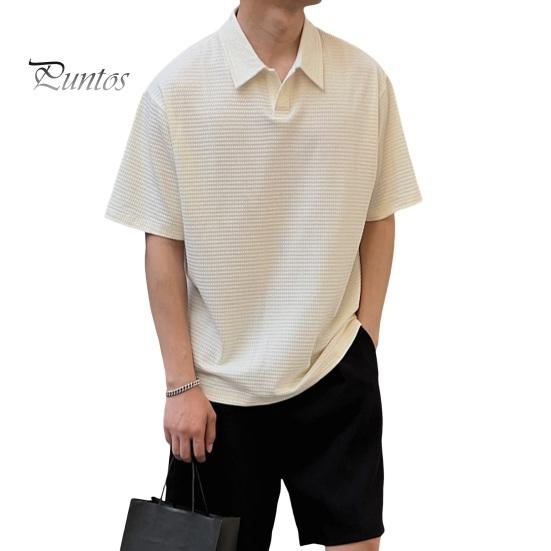 Летний мужской формальный топ с коротким рукавом, полуоткрытый отложной воротник, однотонный, средней длины, официальная офисная одежда, деловая рубашка