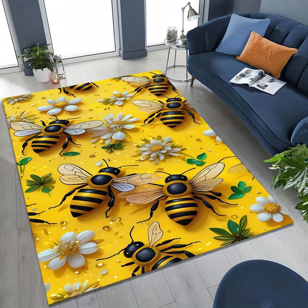 Cute Cartoon Bee HoneyBee Insect Art Rug for Bedroom Living Room Sofa Home Doormat Decor,Large Kids Play Non-slip Floor Mat