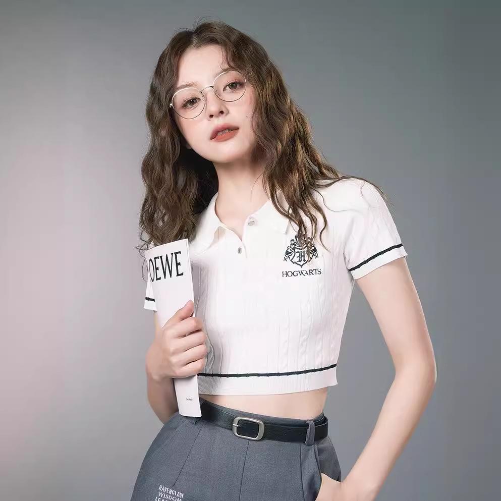 Женские топы из переплетенной пряжи Гарри Поттер: Стройный, универсальный стиль американского колледжа для лета.