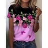 Женская футболка с 3D блестящим цветочным узором, новинка 2023 года, лето корейской уличной моды, повседневная рубашка с круглым вырезом и коротким рукавом с принтом