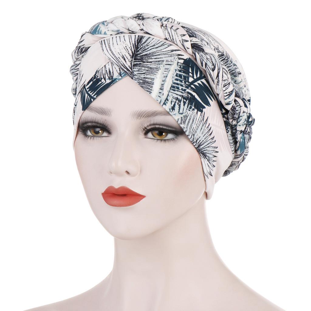 Women Floral Braid India Hat Muslim Ruffle Chemo Turban Wrap Cap