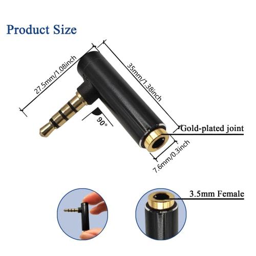 VolutyTek 90 Degree 3.5mm Male to Female Headphone Adapter 1/8 Inch Right Angle Stereo Connector for MP3 Player (2pcs)