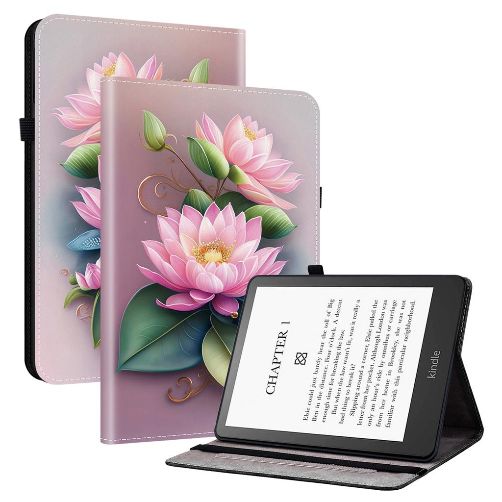 Для Amazon Kindle Paperwhite (2021) Кожаный чехол-подставка с узором и карманами для карт